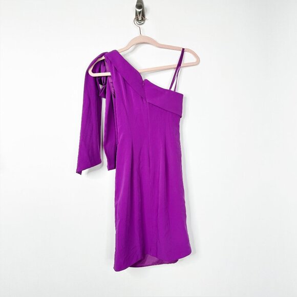 NWT Mac Duggal One-Shoulder Ruffle Bow Mini Dress Ultra Violet 2 #9823 - Picture 3 of 6